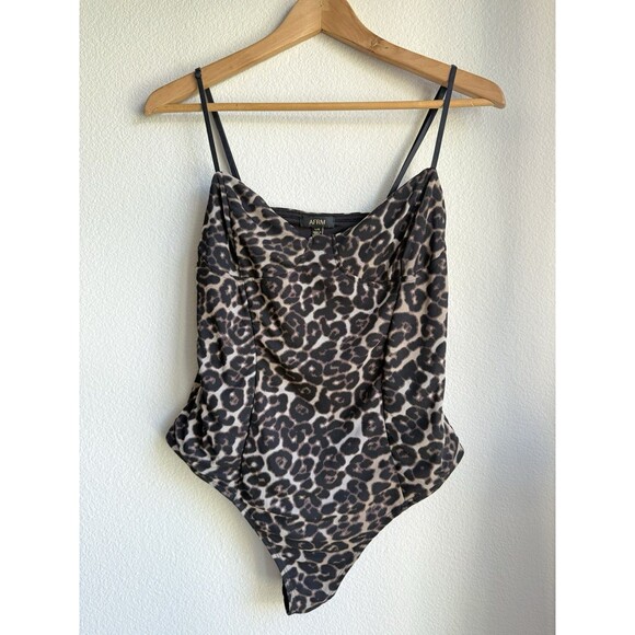 AFRM Tops - AFRM Womens Leopard Cami Style Bodysuit Bustier Size Large Adjustable Straps